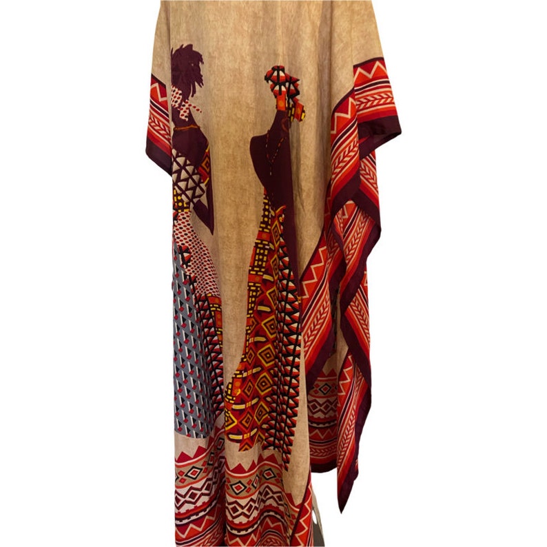 Vintage African Women KAFTN, African deco print CAFTAN Kaftan dress bright orange kimono women kaftan Art Deco free fit size s m l image 3