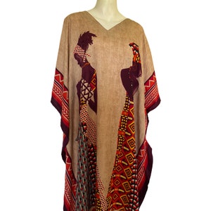 Vintage African Women KAFTN, African deco print CAFTAN Kaftan dress bright orange kimono women kaftan Art Deco free fit size s m l image 5