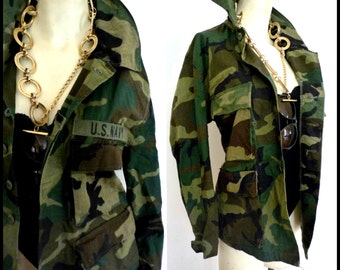 GRUNGE Vintage Camouflage army green fatigue JACKET //  hipster grunge dress jacket coat blazer Small