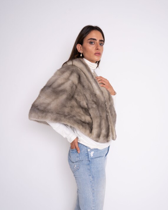 New Vintage Silver MINK FUR CAPE, mink fur stole,