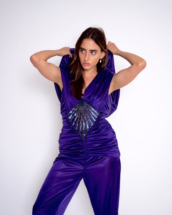 1980’s vintage SEQUIN Jumpsuit, ABBY KENT purple r