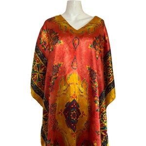 Vintage Kaftan orange CAFTAN bright yellow sunset color Art Deco color, abstract print kimono free fit size s m l image 6