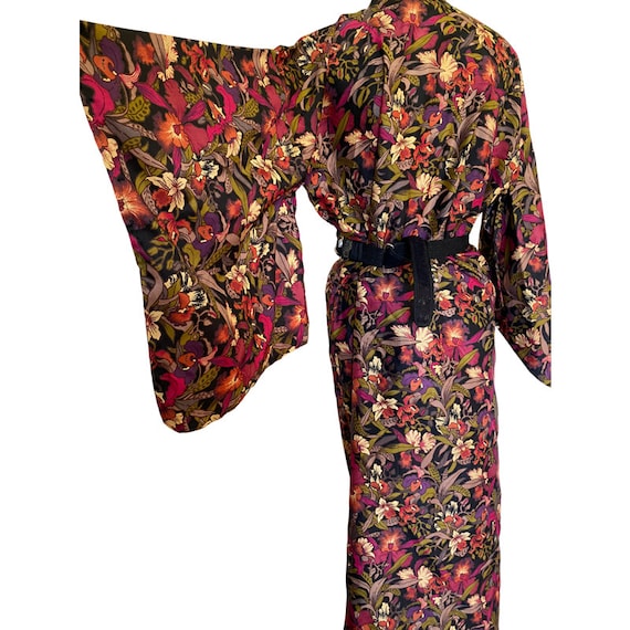 Vintage Silk kimono dress robe, floral Kimono Rob… - image 4