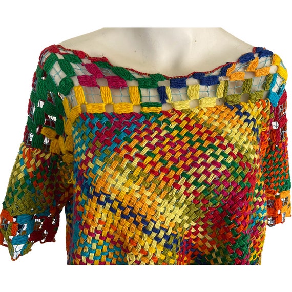 Vintage KNIT LOOM Top, rainbow knit loom top, fes… - image 3