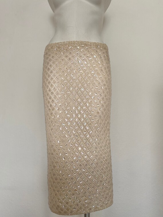 Off White embellished skirt, heavily beaded skirt,