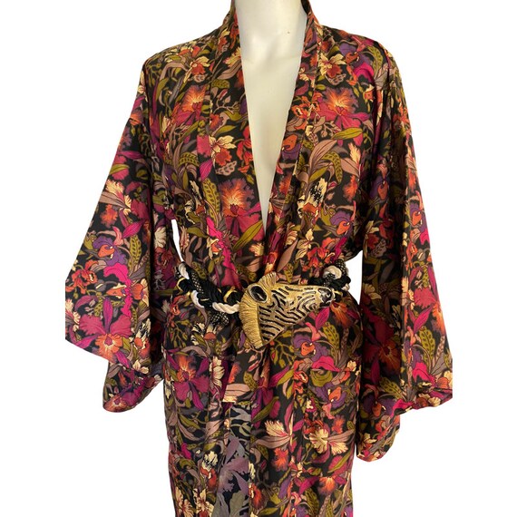 Vintage Silk kimono dress robe, floral Kimono Rob… - image 5