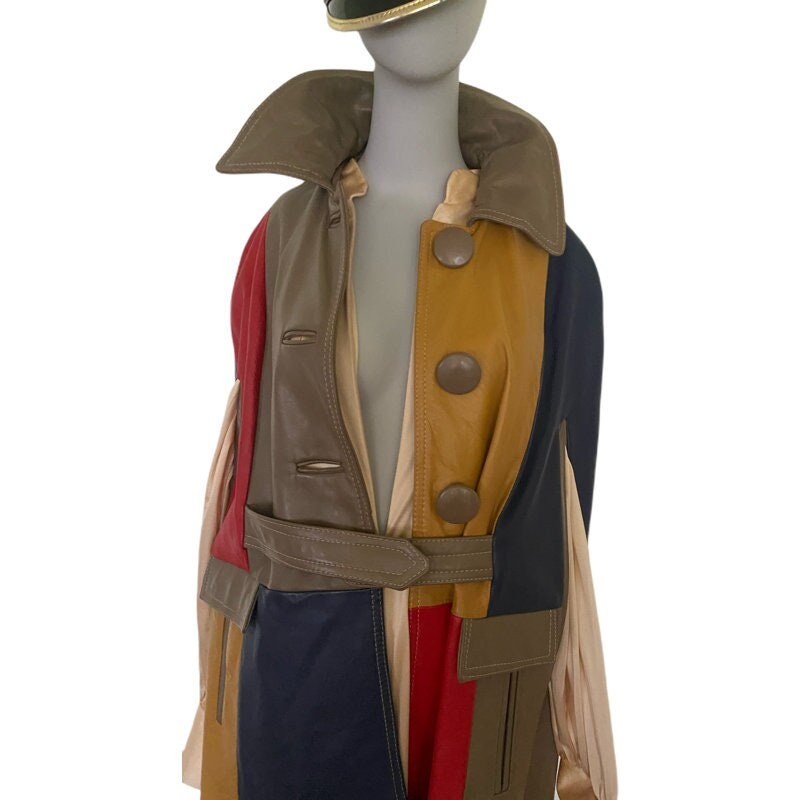 1970s～ euro vintage cape Vintage Leather Cape, Color Block Leather Cape, Mod