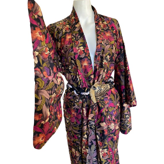 Vintage Silk kimono dress robe, floral Kimono Rob… - image 7