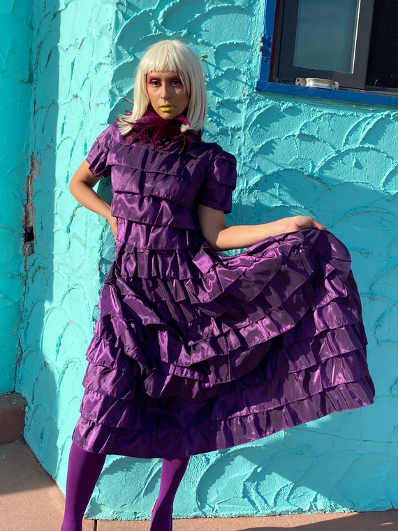 Vintage Purple DRESS, vintage ruffled dress, tier… - image 7