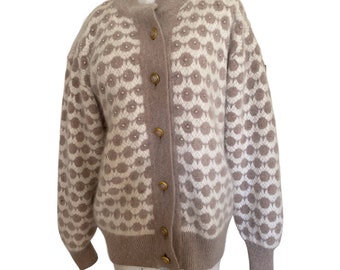 Vintage Angora sweater,  rabbit fur sweater jacket, white fur statement jacket coat, women's fur coat size large l