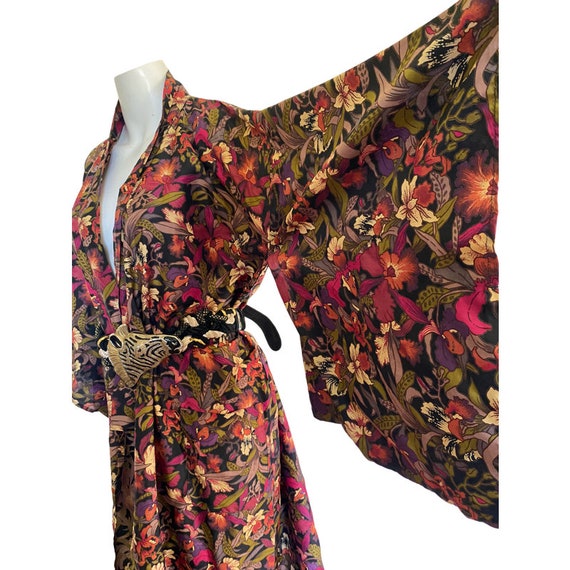 Vintage Silk kimono dress robe, floral Kimono Rob… - image 8