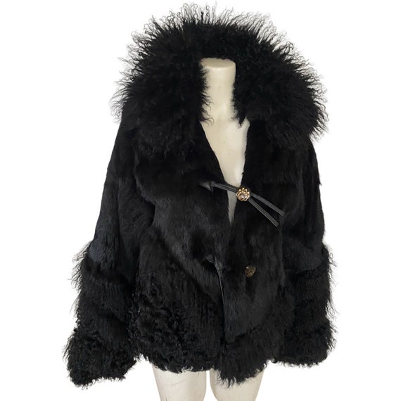 Vintage fur coat, rabbit Fur stroller coat, black… - image 1