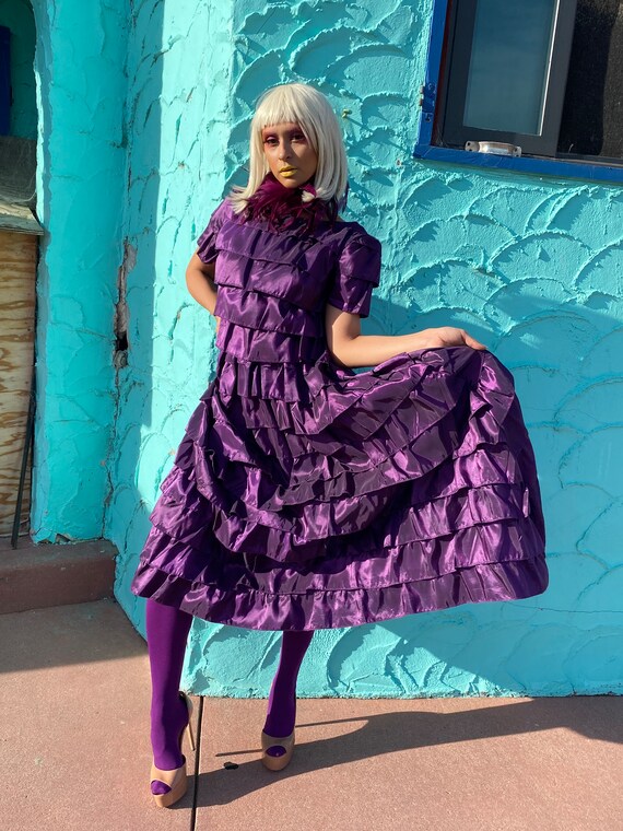 Vintage Purple DRESS, vintage ruffled dress, tier… - image 4