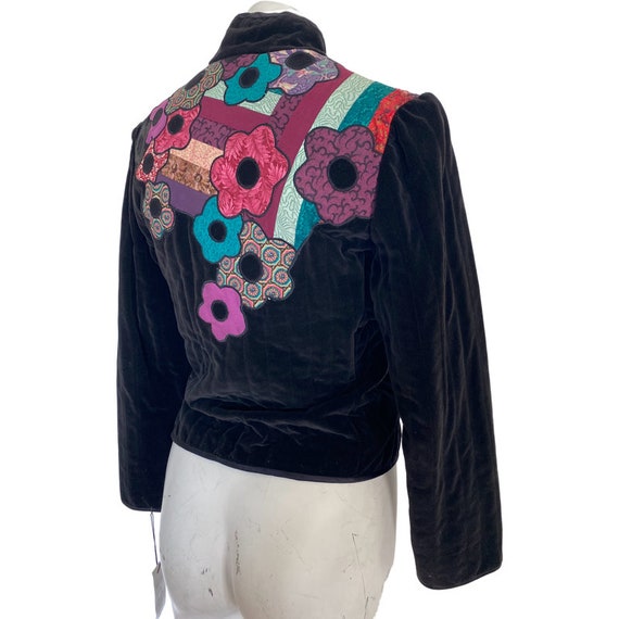 90's Vintage velvet bolero quilted Floral jacket,… - image 2