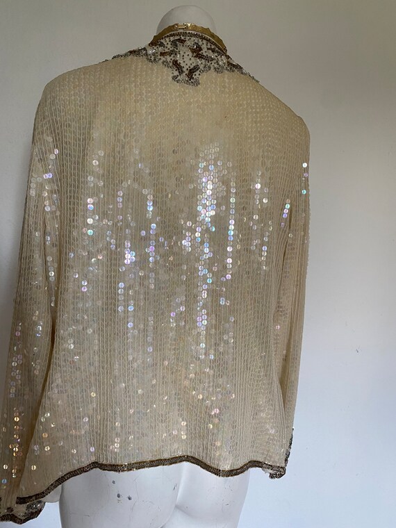 Vintage sequin coat, long white sequin duster, he… - image 6