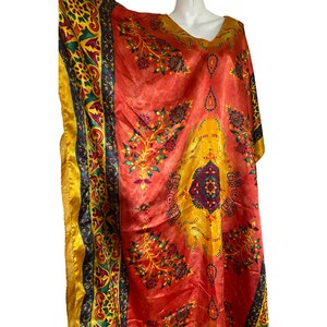 Vintage Kaftan orange CAFTAN bright yellow sunset color Art Deco color, abstract print kimono free fit size s m l image 9