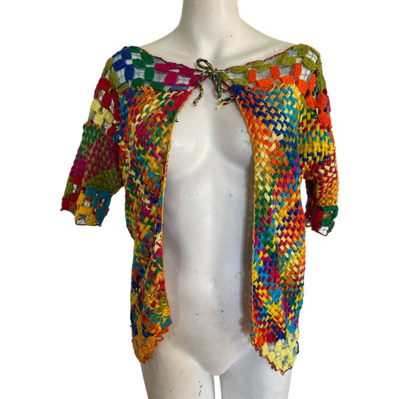 Vintage KNIT LOOM Top, rainbow knit loom top, fes… - image 2