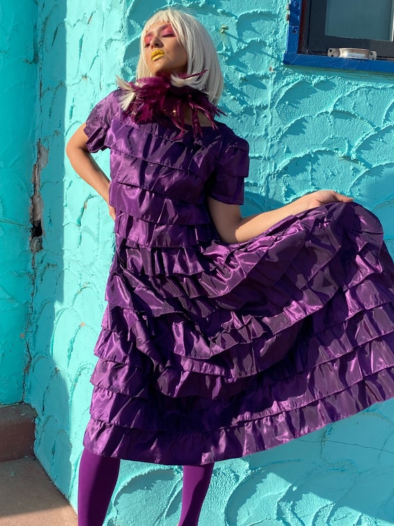 Vintage Purple DRESS, vintage ruffled dress, tier… - image 8