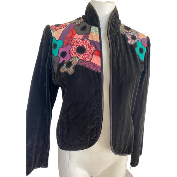 90's Vintage velvet bolero quilted Floral jacket,… - image 6