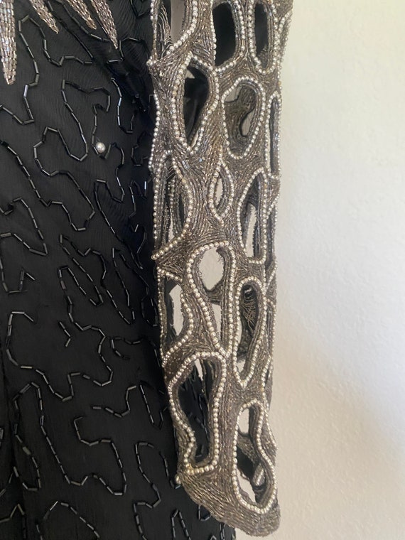 1980’s Vintage silver sequin dress, bead cut out … - image 7