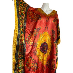 Vintage Kaftan orange CAFTAN bright yellow sunset color Art Deco color, abstract print kimono free fit size s m l image 1