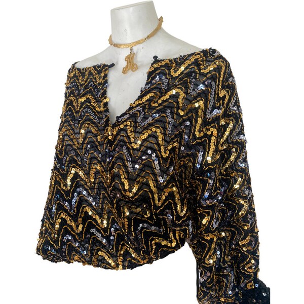 Vintage 2000s gold sequin layering long sleeve top
