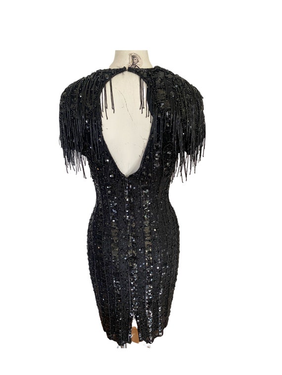 Vintage SHEER sequin dress, black beaded dress, r… - image 5