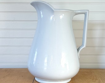 Antique large 11” Davenport white Ironstone Pitcher