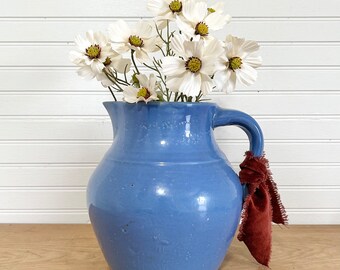 Gorgeous vintage blue glazed pottery stoneware jug pitcher