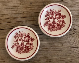 Set of two Jackson China red floral restaurant ware butter pats