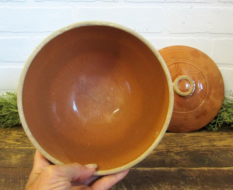 Vintage Oven Ware 7 Stoneware Mixing Bowl With Lid Farmhouse Etsy