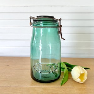 Gorgeous French Solidex 1 liter green glass canning jar