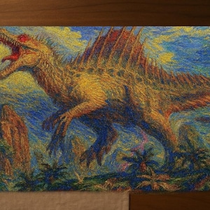 Etali Primal Conqueror MTG Playmat – Dinosaur Art Gaming Mat 14x24” Rubber or Fabric, Colored or Black Stitch, Fantasy TCG Gift