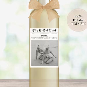 Custom Bridesmaid Proposal Wine Label – Editable PDF Template, Personalized Gift Idea, Instant Download