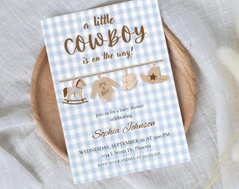 Cowboy Baby Shower Invitation: Rustic Western Theme (Digital or Printable 5x7 Template