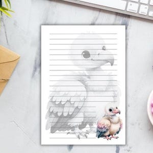 Printable vulture stationery, printable stationery paper, lined writing paper, printable lined paper with animals