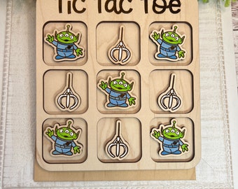 Cute alien and claw Toy Story movie  hand painted   wood  tic tac toe board handmade