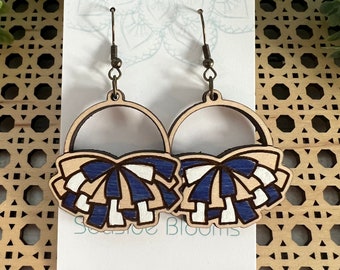 Cheerleading hand painted custom colors lightweight wood earrings