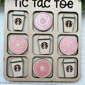 Coffee donut   hand painted tic tac toe board