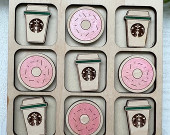 Coffee donut   hand painted tic tac toe board