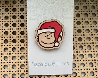 Peanuts Christmas Charlie Brown hand painted wood pin