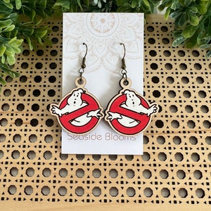 Halloween movie ghostbusters icon classic hand painted lightweight wood earrings