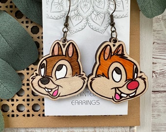 Chip dale magical castle travel friendship hand painted lightweight wood earrings with nickel free posts