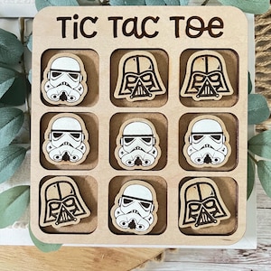 darth Vader stormtrooper nerd space wars hand painted   wood  tic tac toe board handmade