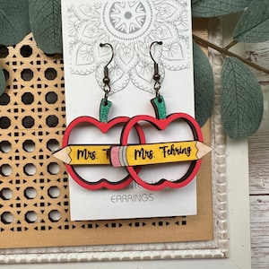 Teacher personalize gift hand painted Apple Pencil earrings with nickel free posts