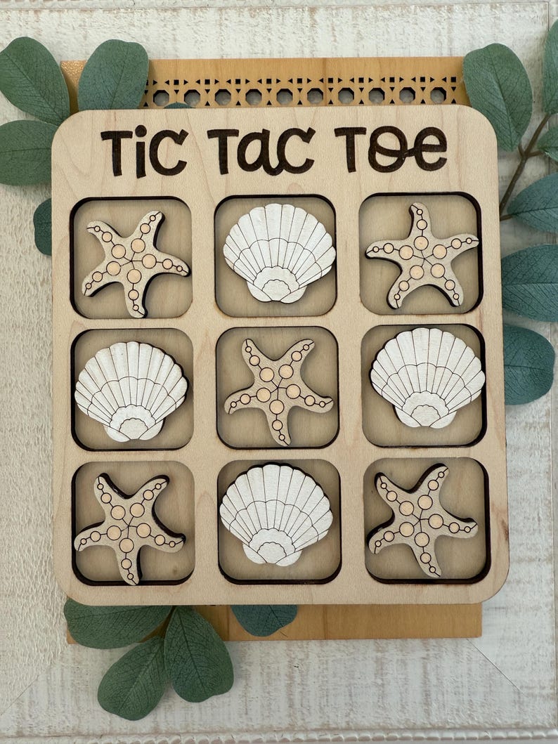 Tic Shells Beach Shells Starfish Sea Glass Hand Painted Wood Tic Tac Toe Board ...