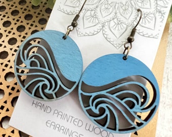 Ocean beach honeymoon travel hand painted lightweight wood earrings with nickel free posts pick blue or teal in comments