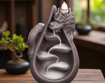 Relief Dragon Incense Burner | Waterfall Backflow Incense Holder | Aromatherapy Ornament | Zen Home Decor | Meditation Gift | Smoke Fountain