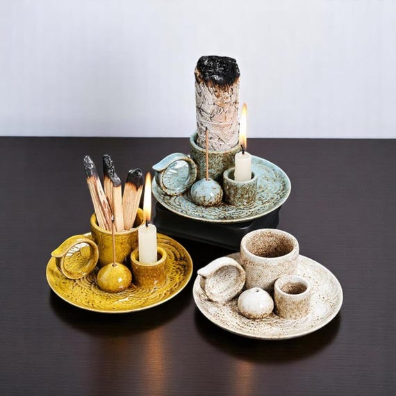 セラミック製香炉 - セージトレイ＆キャンドルホルダー、パロサント