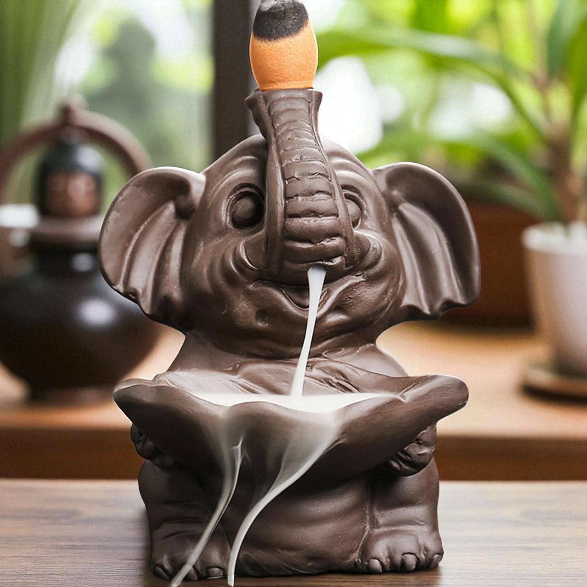 Elephant Incense Holder | Ash Catcher Ornament | Backflow Waterfall Burner | Yoga Room Decor | Meditation Gift | Desktop Indoor Decor